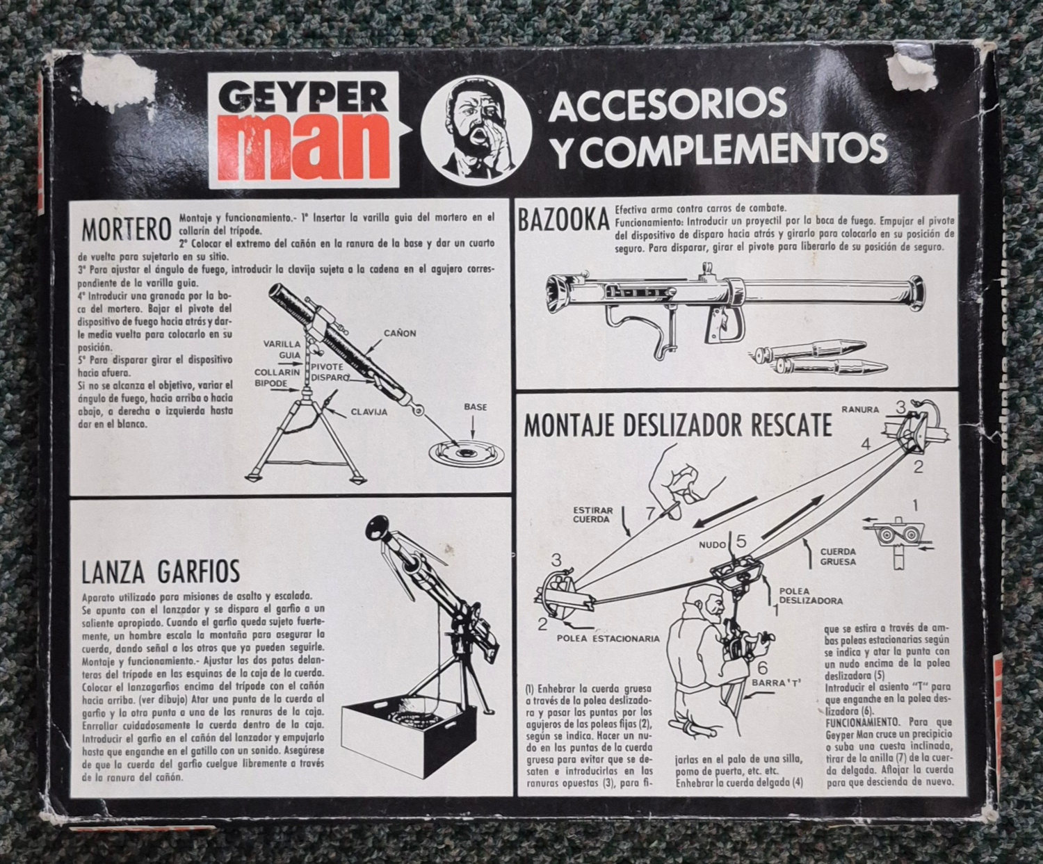geyperman-hasbro-gi-joe-deslizador-de-rescate-7315-escape-slide-2 MIP 1975 Geyperman Hasbro G.I. Joe Deslizador de Rescate (Escape Slide) #7315 with German Stormtrooper Helmet: Mint in Package 2
