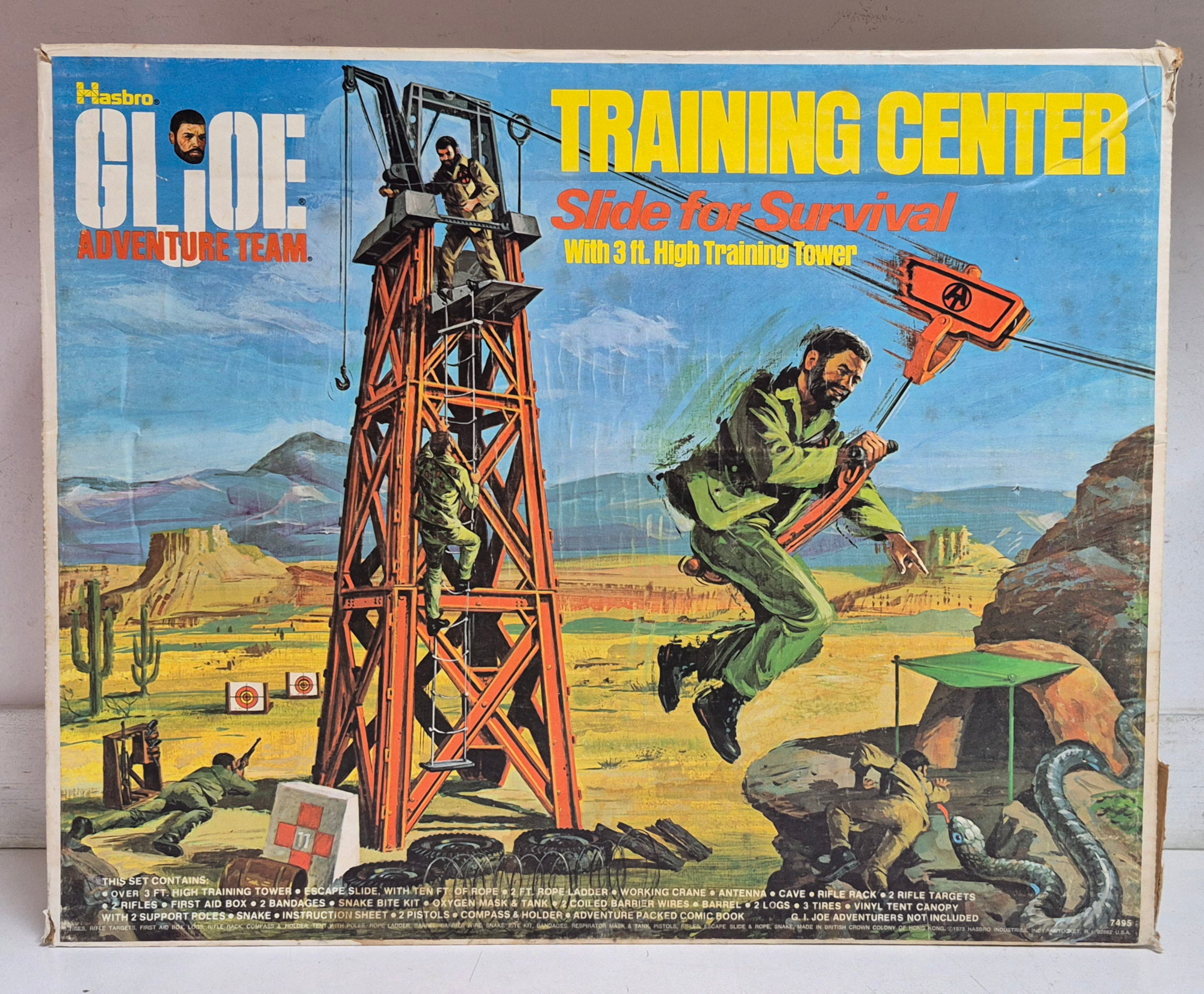hasbro-1973-gi-joe-adventure-team-training-center-slide-for-survival-with-sears-exclusive-searchlight-1 Hasbro 1973 G.I. Joe Adventure Team Training Center Slide for Survival with Sears Exclusive Searchlight and Play Mat Complete in the Box 1
