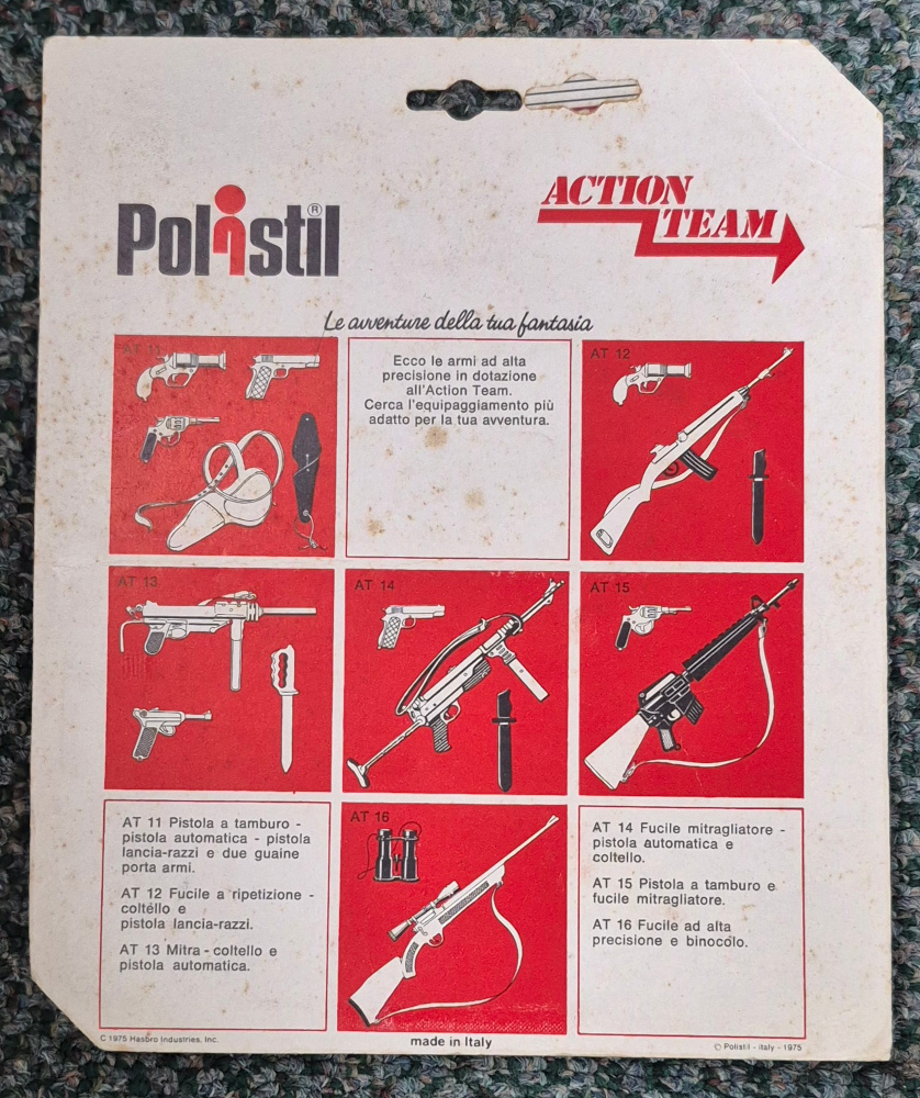 polistil-hasbro-action-team-gi-joe-weapons-pack-at-12-2 MOC 1975 Polistil Action Team Hasbro G.I. Joe Weapons Pack AT-12 with M1 Carbine Rifle: Factory Sealed 2