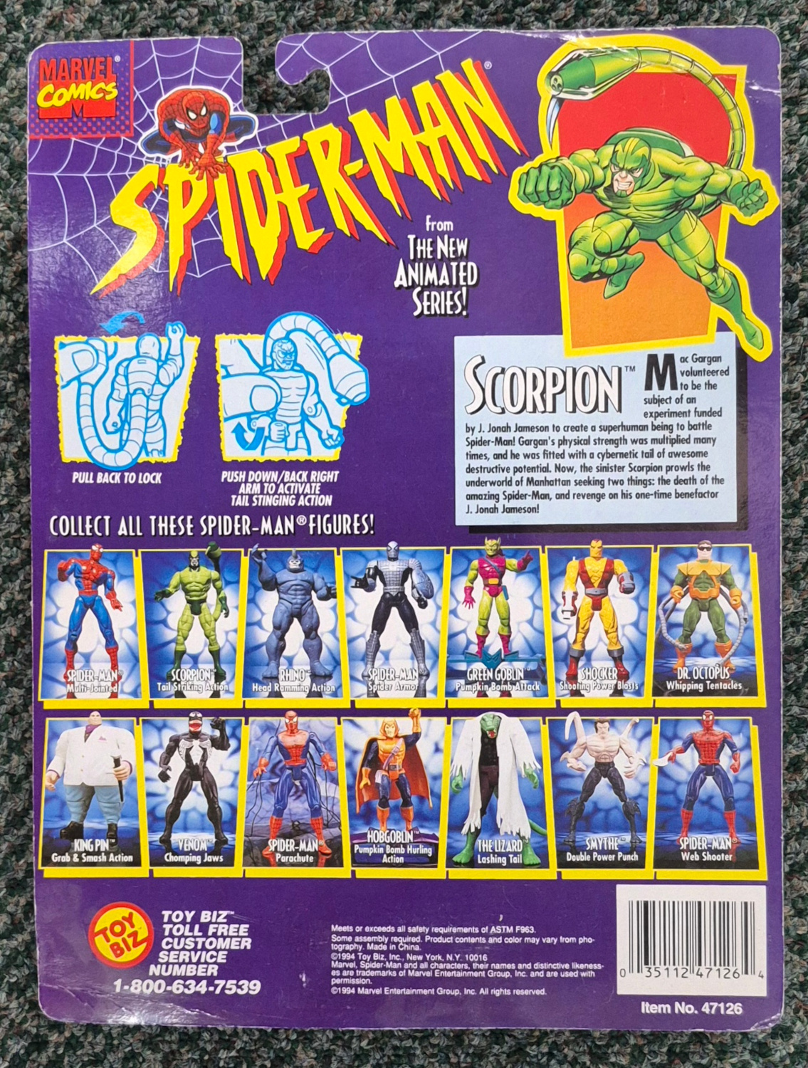 toy-biz-spider-man-the-new-animated-series-scorpion-2 MOC Toy Biz Spider-Man The New Animated Series Scorpion Action Figure: Mint on Card 2
